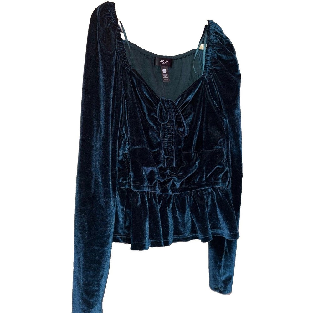Girls 10/12 Aqua Brand Velvet Formal Top Emerald Color Mermaid Core NWOT